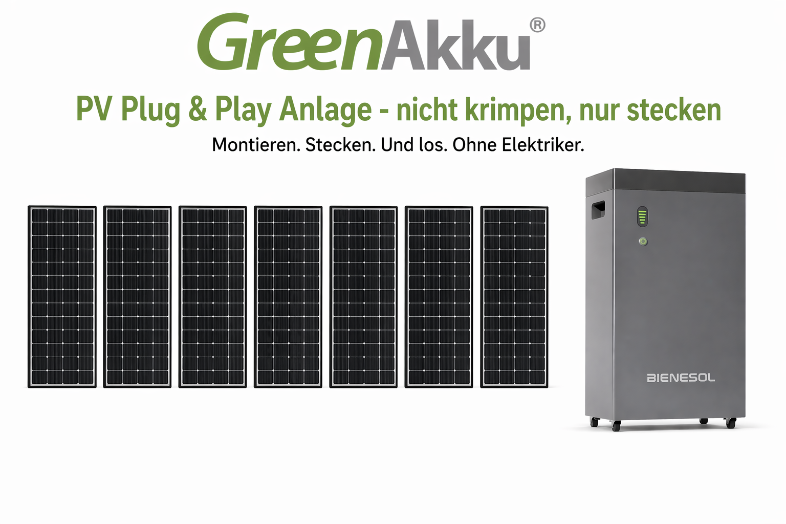 Plug&Play PV Basis - 7 bifaziale 455Wp Module - 3,2 KWp - 5 kWh Speicher - ohne Elektriker