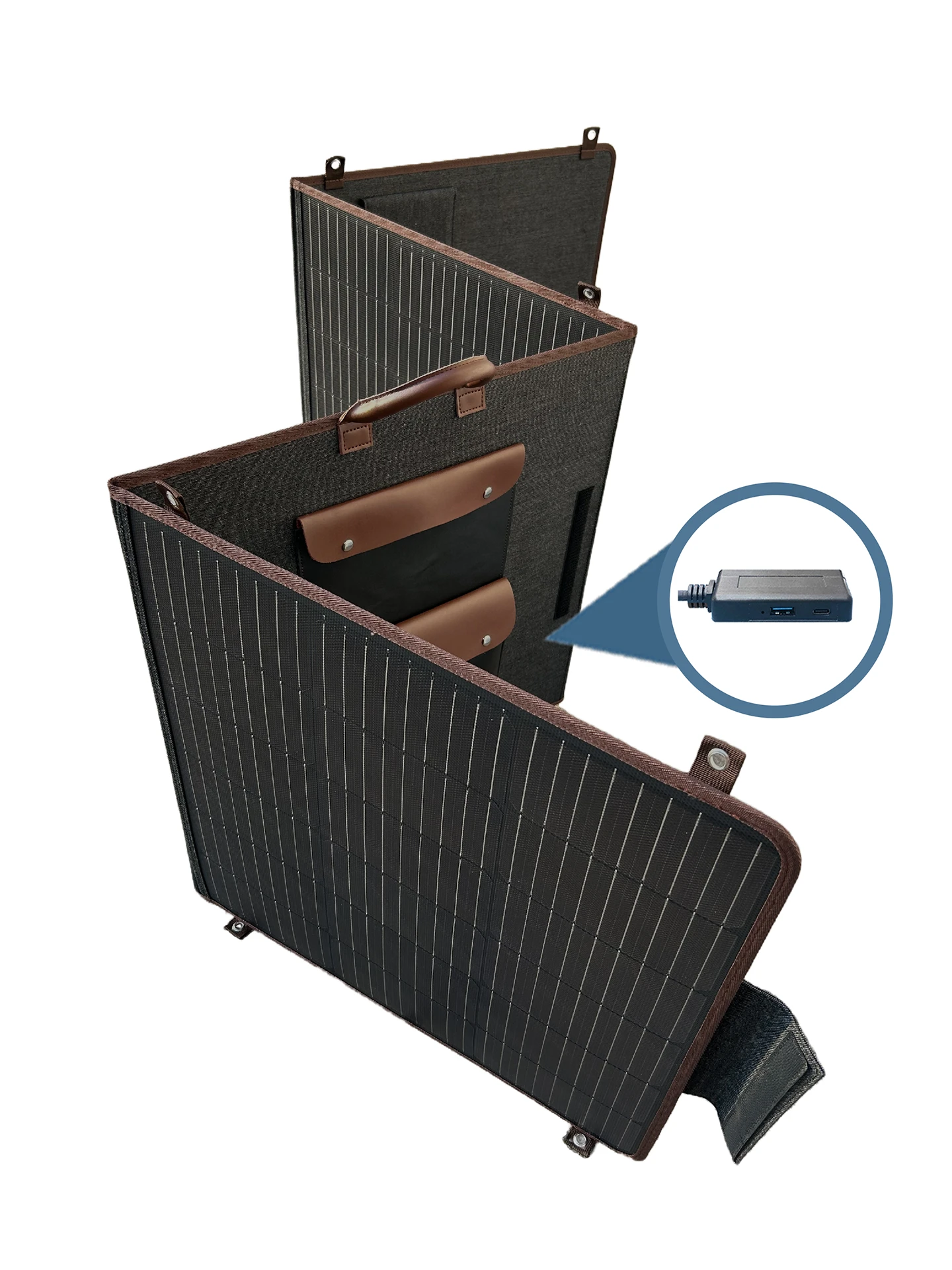 Solartasche Cowboy 205W inkl. Befestigung USB-A und USB-C braun dreifach faltbar