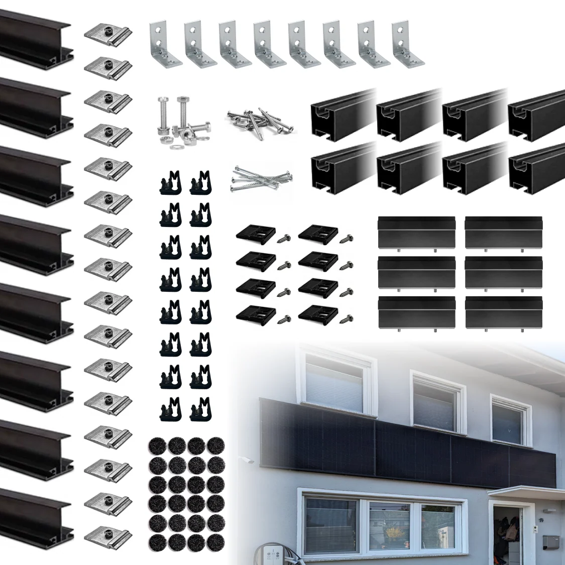WandPV Premium verdecktes Montagesystem horizontal Komplettset für 4 PV-Module