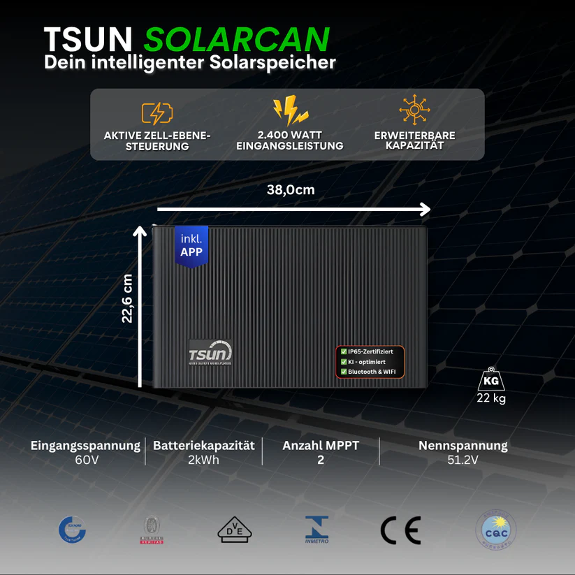 Balkonkraftwerk Premium 4 Module 2000Wp - Schrägdach + 2KWh Speicher