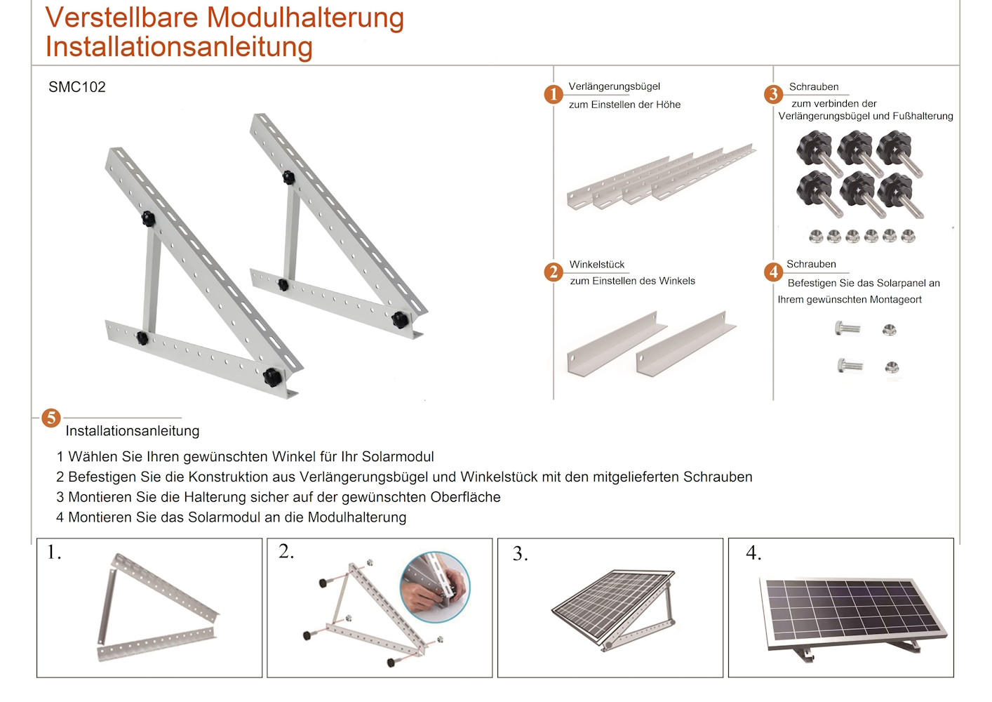 Verstellbare Solarhalterung für Module bis 200Wp