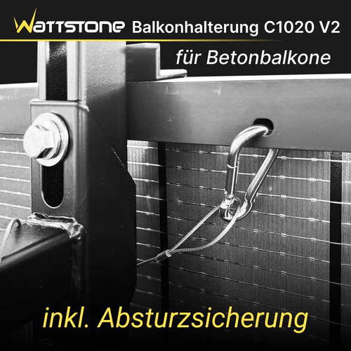 Halterung C1020 V2 für Betonbalkone mit 100–200 mm Mauerstärke für 1 PV-Modul inkl. Absturzsicherung