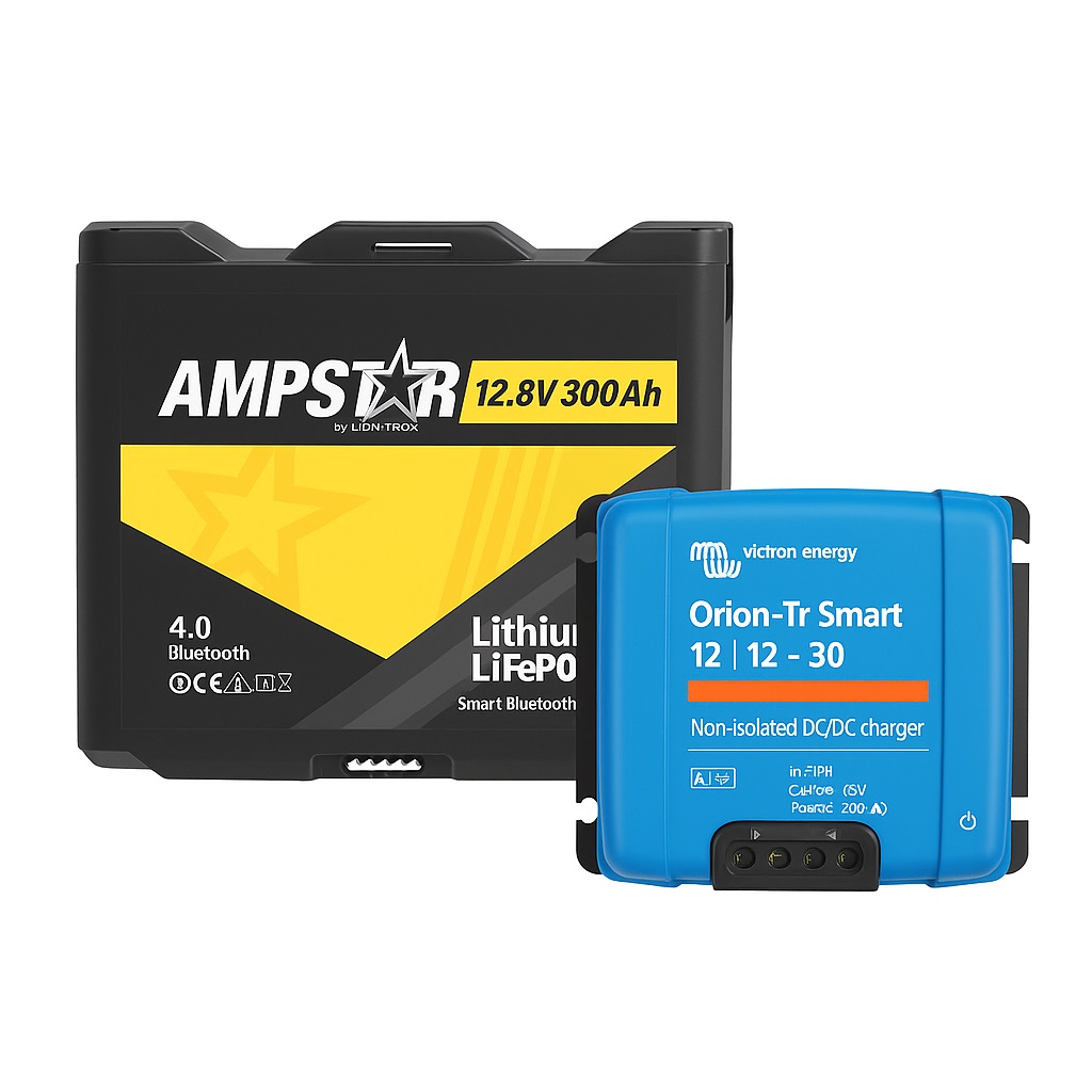 Booster Paket - AMPSTAR LiFePO4 12,8V 300Ah Untersitz+VORTONIC Ladebooster