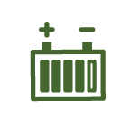 Grafik einer Batterie mit Plus-Pol und Minuspol