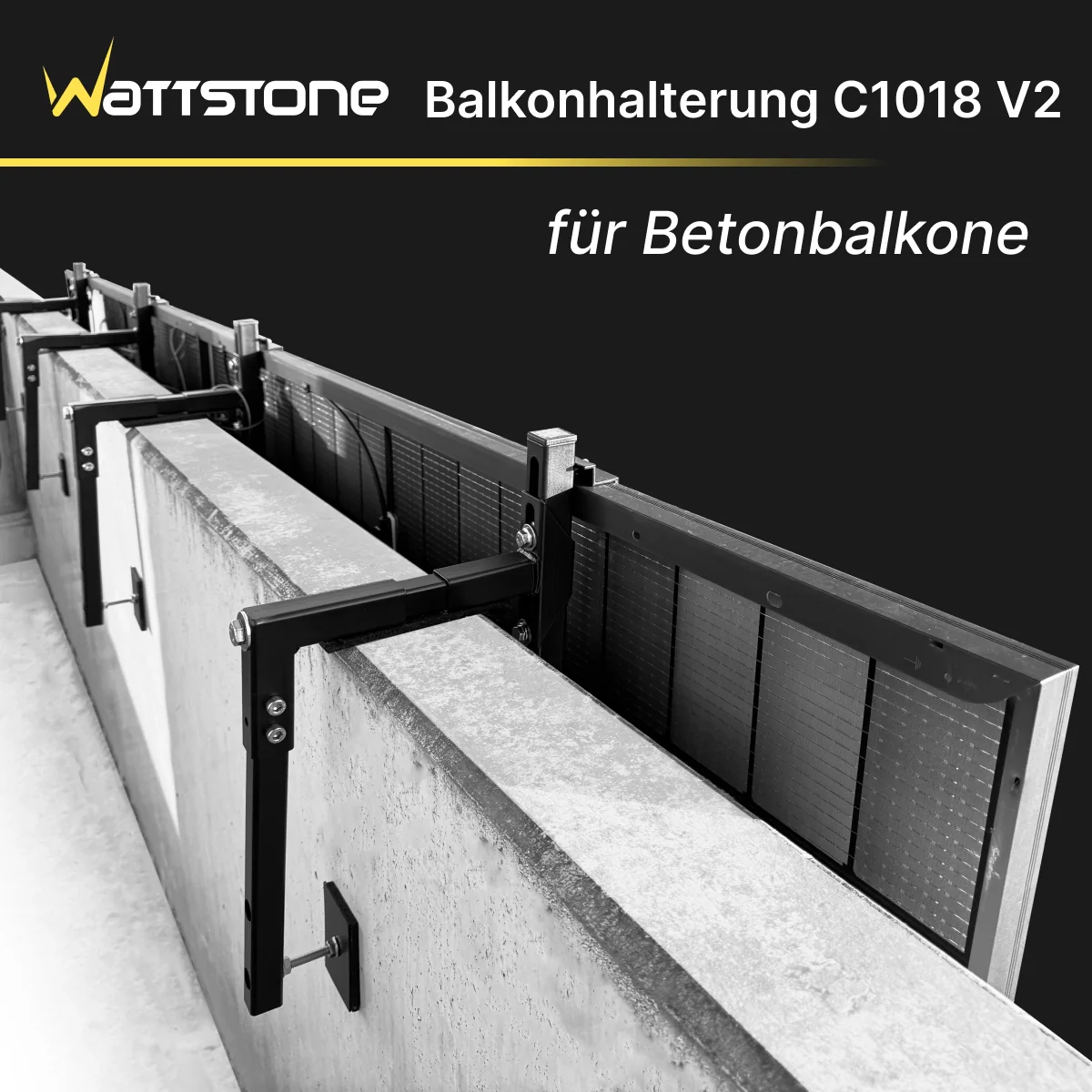 Halterung C1020 für Betonbalkone mit 100–200 mm Mauerstärke für 2 PV-Module inkl. Absturzsicherung