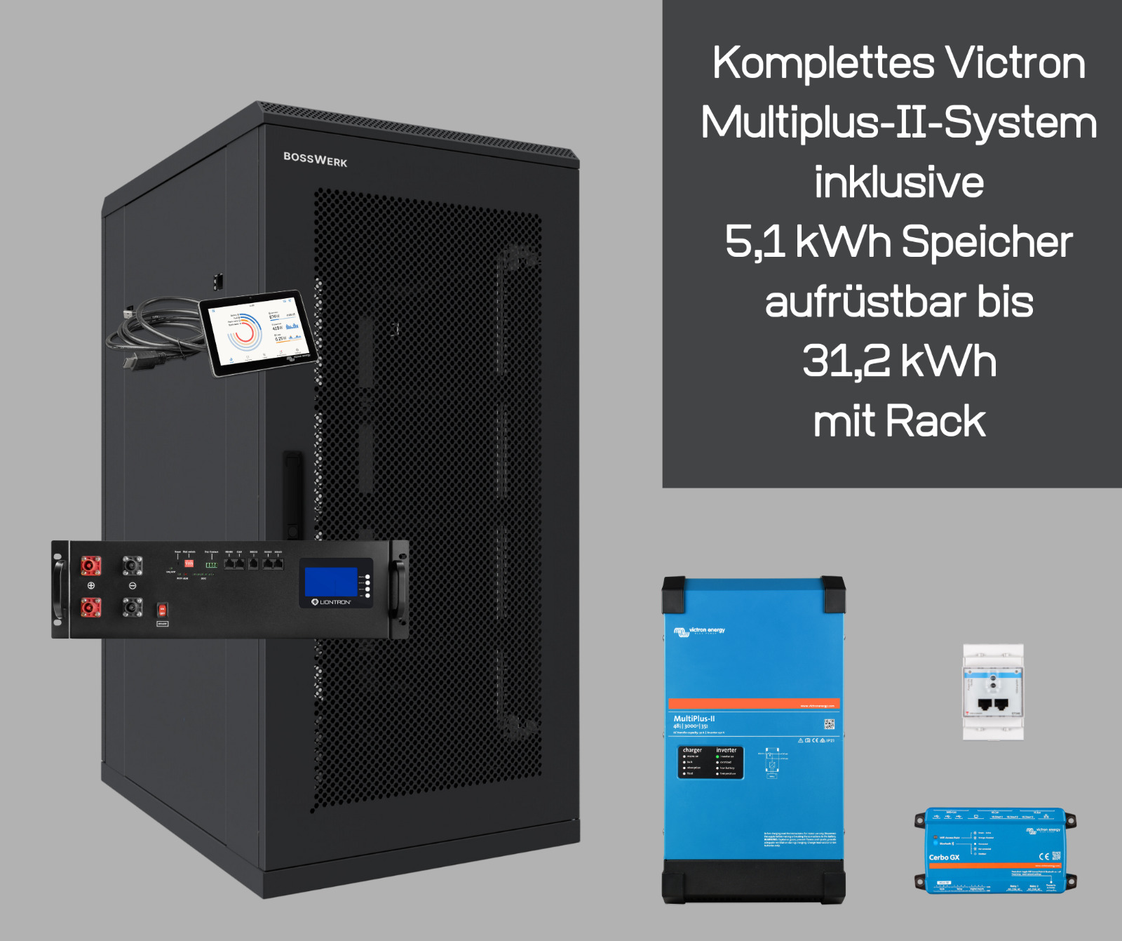 Victron Multiplus-II 48V 3kVA Speicherpaket 4,8kWh Liontron LiFePO4 mit Cerbo GX