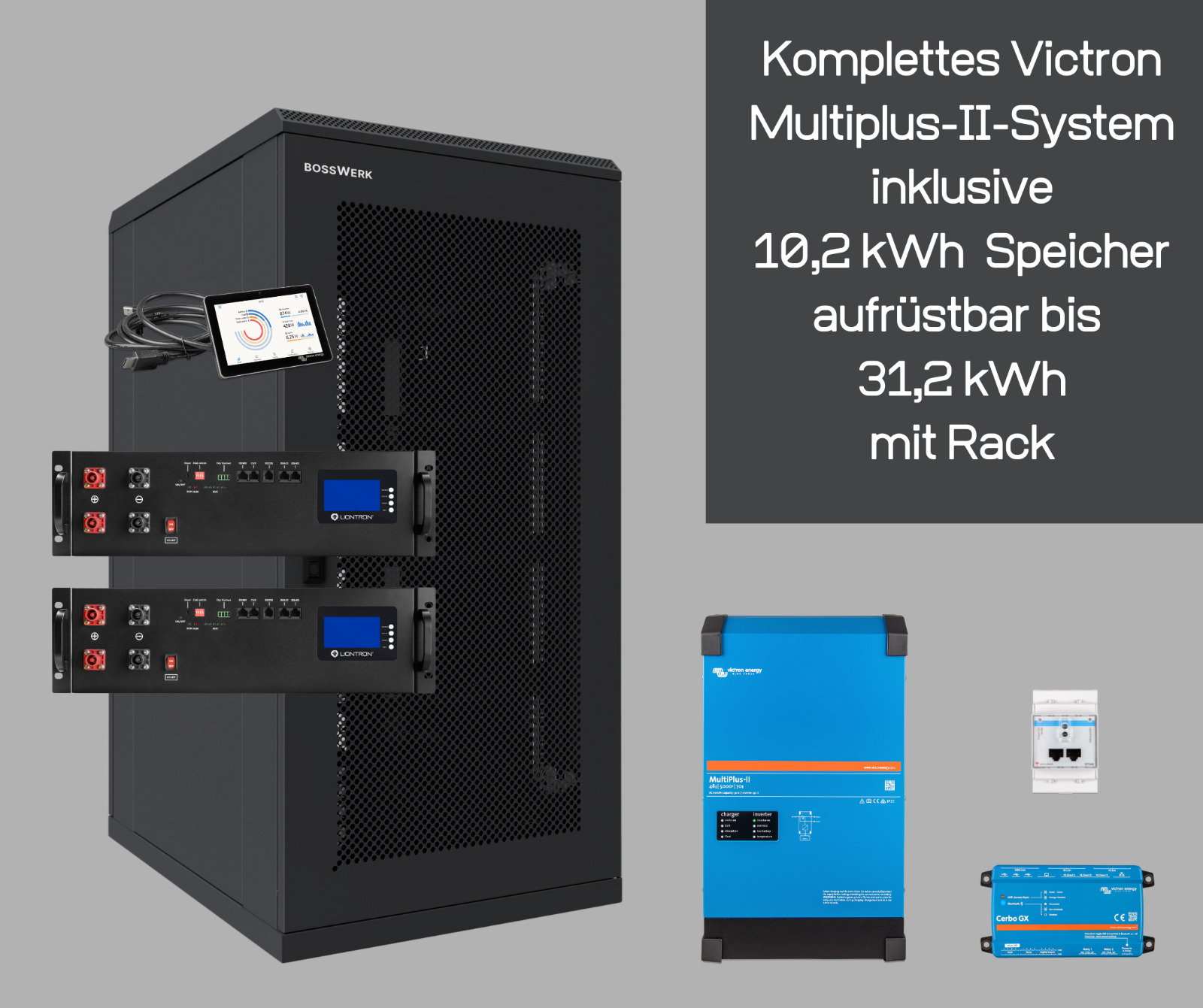 Multiplus-II 48V 1-Phasen 5kVA - Speicherpaket 10,24kWh LiFePO4 mit Cerbo GX