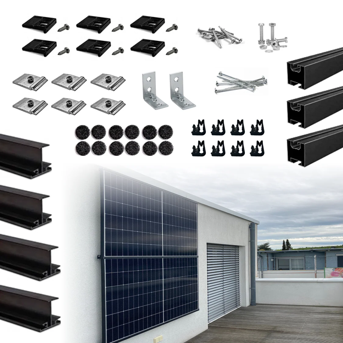 WandPV Premium verdecktes Montagesystem Sandwich (übereinander horizontal) Komplettset für 2 PV-Mod.