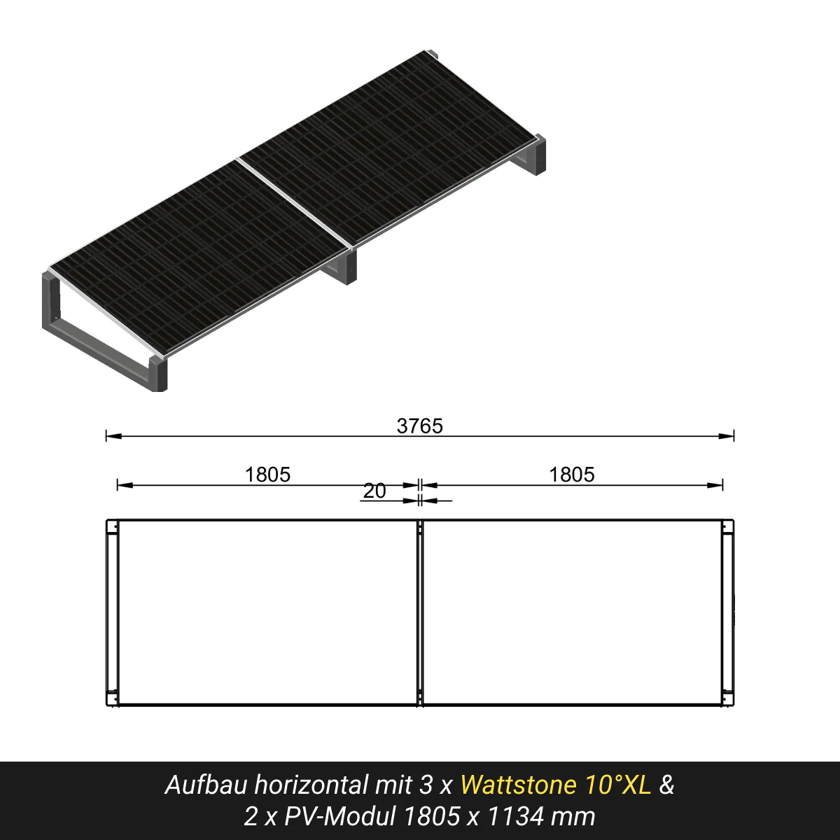 10° XL Flachdach Aufständerung aus Feinbeton Ost-/Westausrichtung - Set für 2 Module 