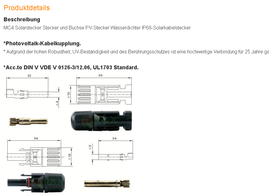 PV-Solar Stecker - Steckverbindung