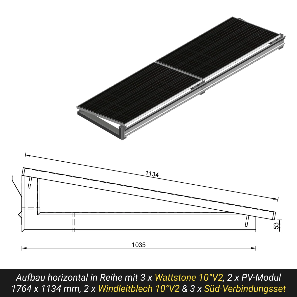 10° Flachdach Aufständerung aus Feinbeton Ost-/West bzw. getrennt angeordnet - Set für 3 Module