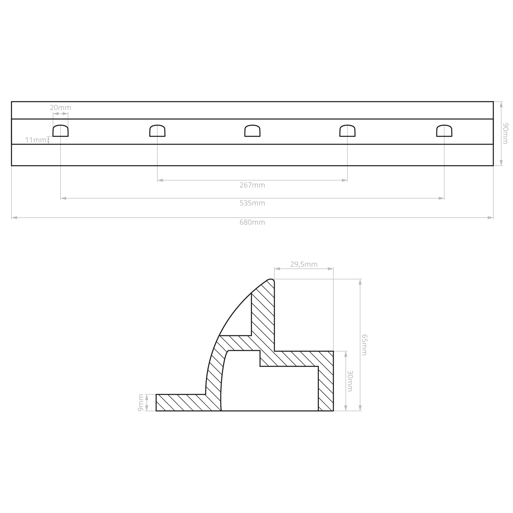 Haltespoiler Set 68cm Solarmodulhalterung ABS Kunststoff, weiß