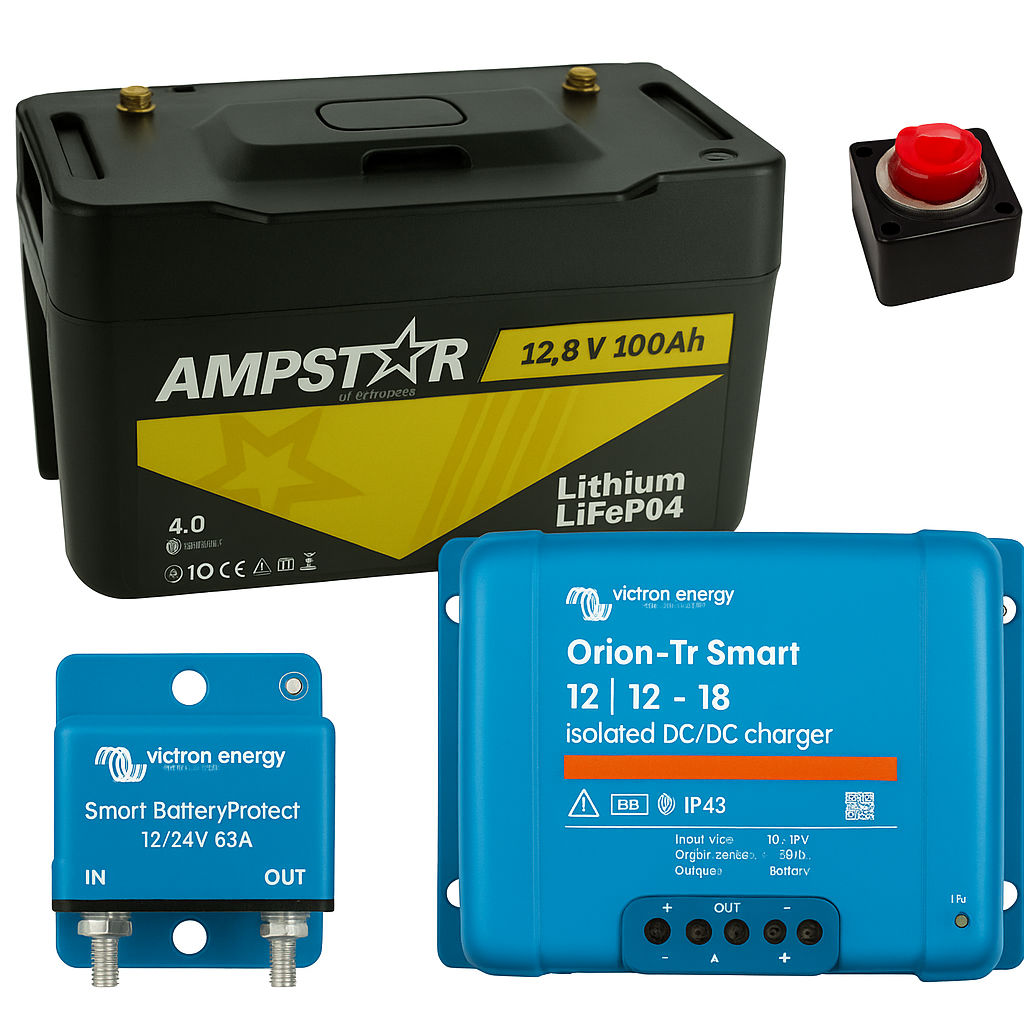 12V Wohnwagen Autark Starter Paket AMPSTAR - 1,28 kWh / 100 Ah 