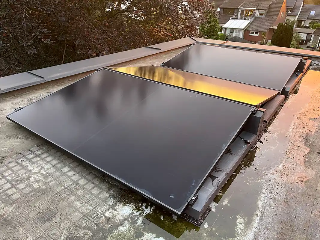 10° Flachdach Aufständerung aus Feinbeton Ost-/West bzw. getrennt angeordnet - Set für 4 Module