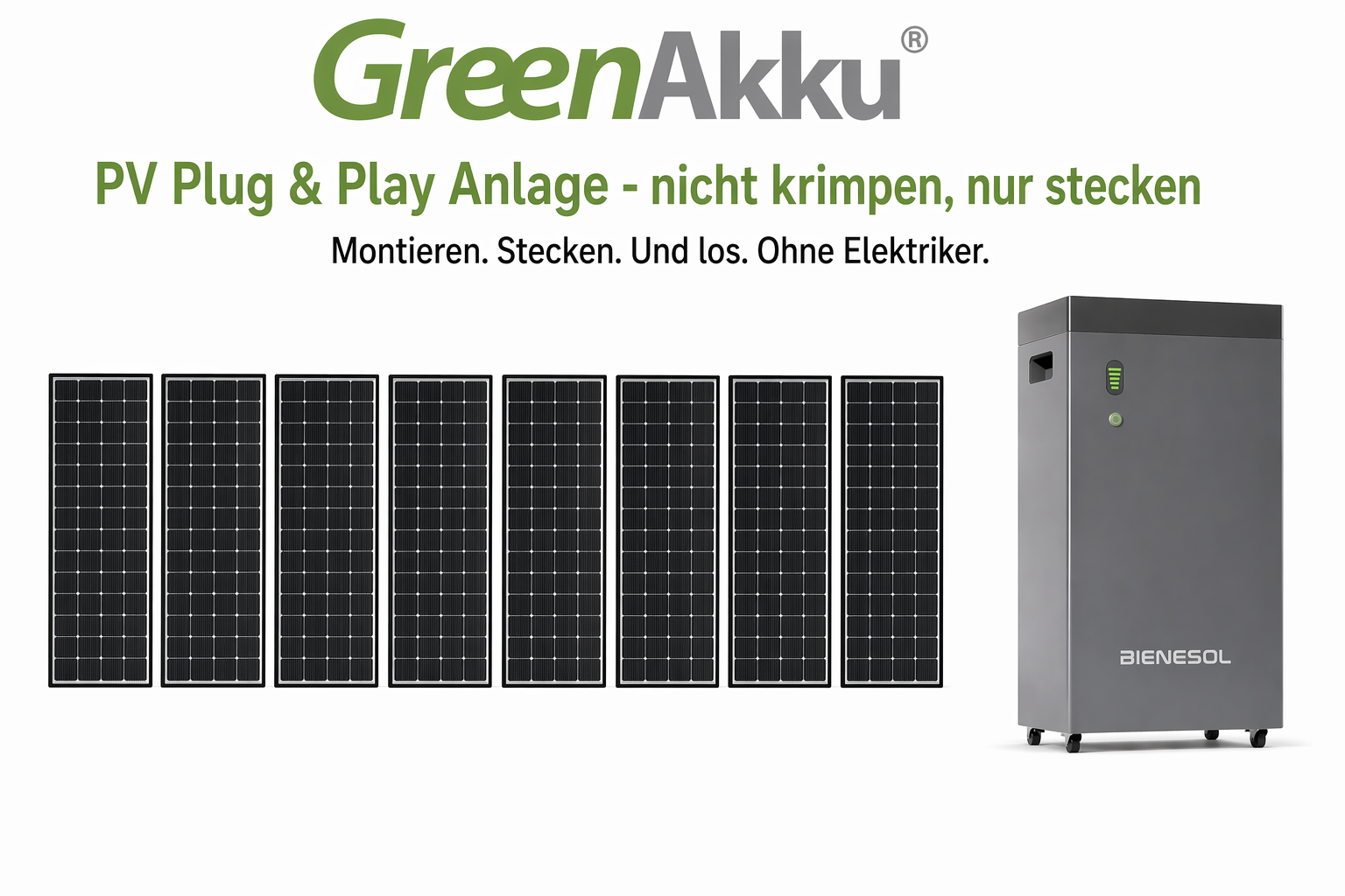 Plug&Play PV Basis - 8 bifaziale 455Wp Module - 3,6 KWp - 5 kWh Speicher - ohne Elektriker