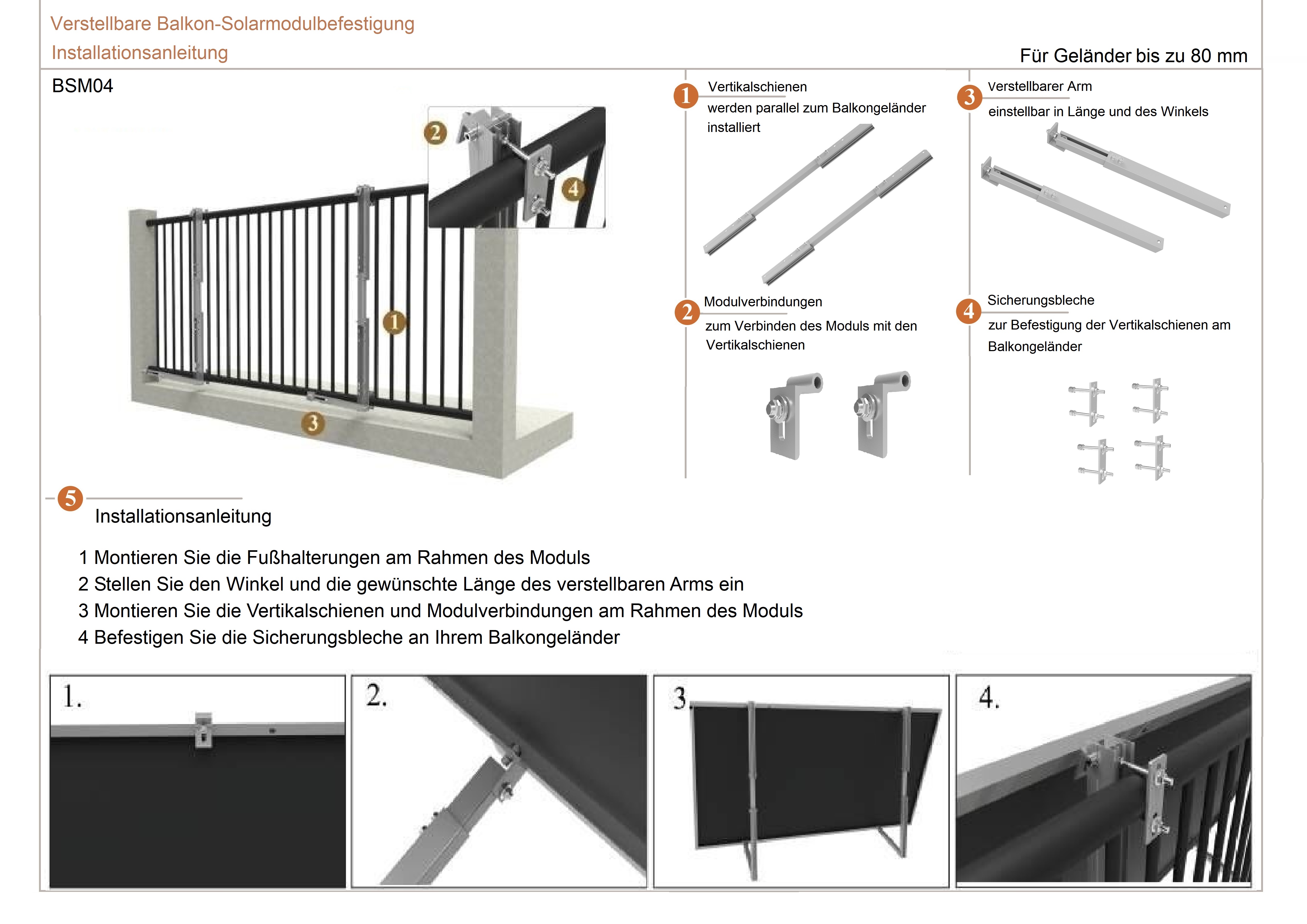 Verstellbare Solarhalterung für Balkongeländer