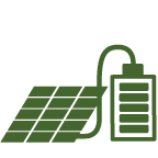 Grafik für Speicherbatterie: Eine vollgeladene Batterie ist an 15 Solarmodule angeschlossen.