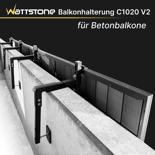 Halterung C1020 V2 für Betonbalkone mit 100–200 mm Mauerstärke für 1 PV-Modul inkl. Absturzsicherung