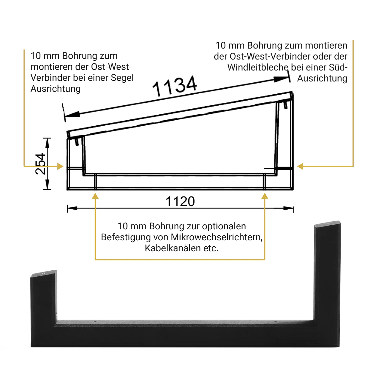 10° XL Flachdach Aufständerung aus Feinbeton Ost-/Westausrichtung - Set für 4 Module 