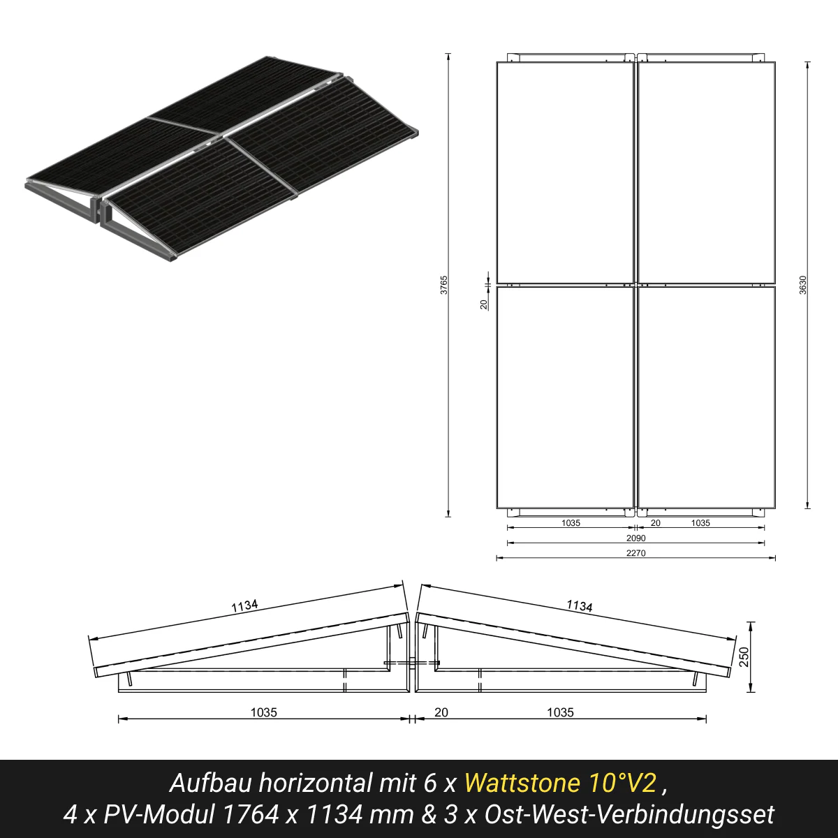 10° Flachdach Aufständerung aus Feinbeton - Set für 2 Module