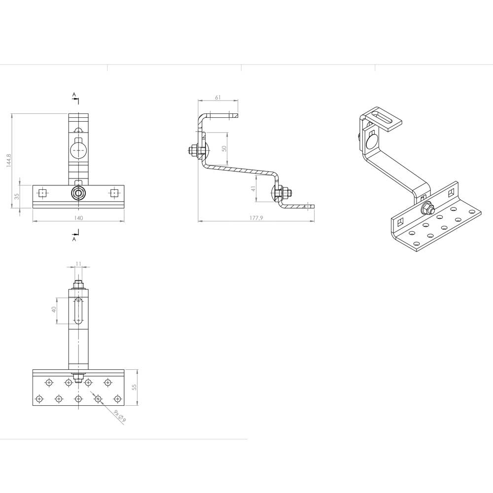 SET 3-fach Verstellbarer Dachhaken Edelstahl 6X