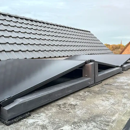 10° Flachdach Aufständerung aus Feinbeton Ost-/West bzw. getrennt angeordnet - Set für 4 Module