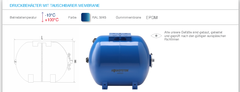 AQUASYSTEM Ausdehnungsgefäß liegend 50 Liter