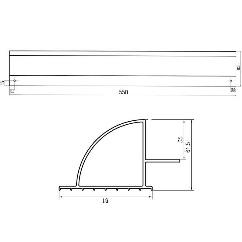 Haltespoiler Set 55cm, 25mm dünn, Solarmodulhalterung ALU, schwarz