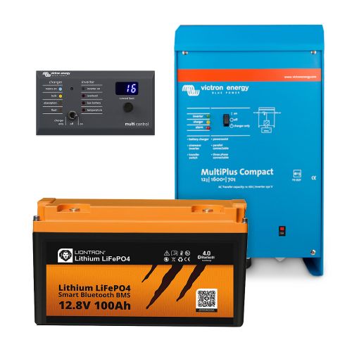Set mit Batterie LiFePO4 12,8V 100Ah + MultiPlus 12/1600 mit Digital Multi Control